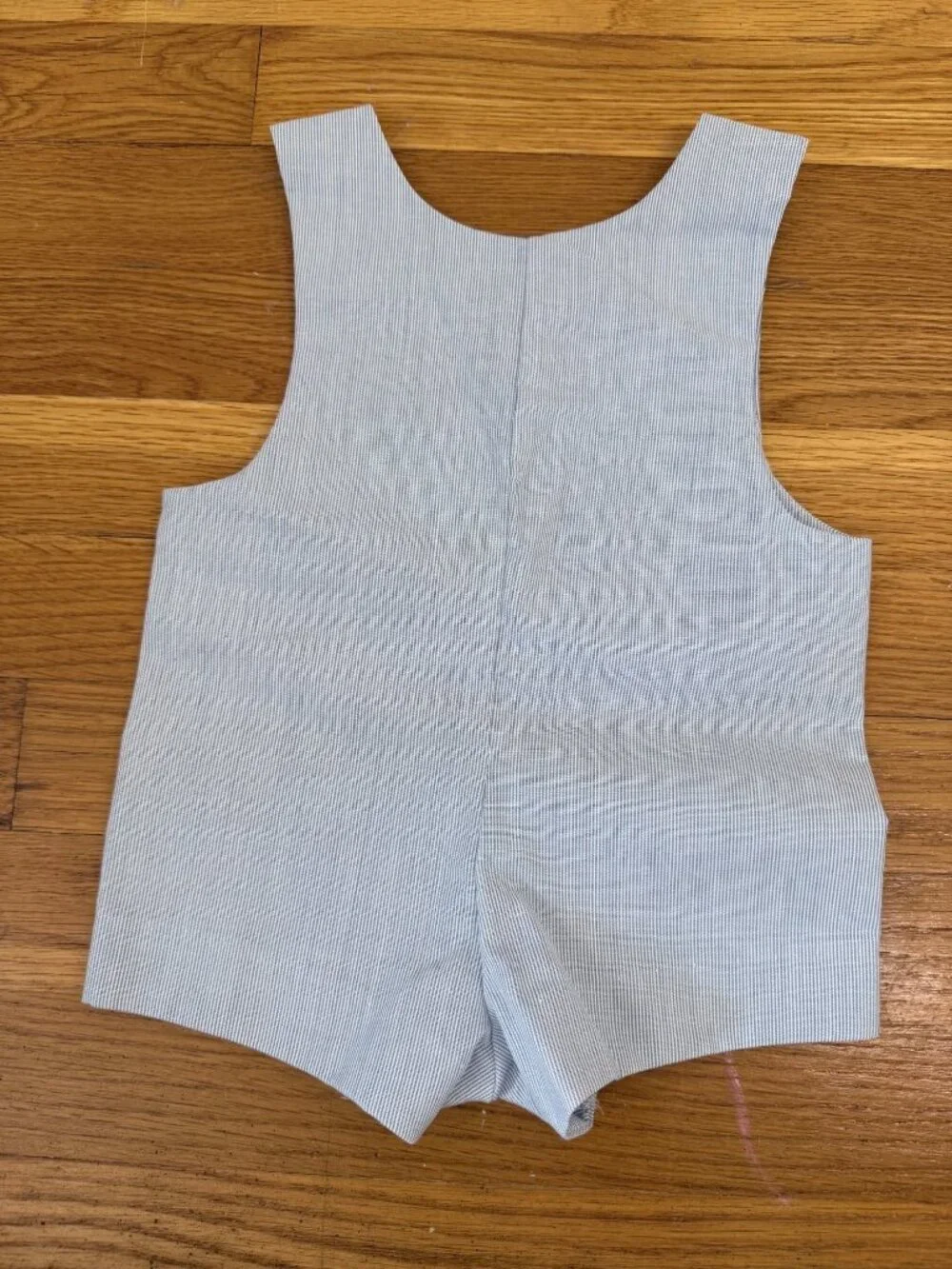 Vintage Bryan Baby Boy Seersucker Jon Jon Romper 3-6M Blue Stripe Tool Embroider